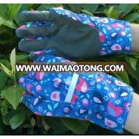 OEM customized pattern  non slip PU leather palm ladies cotton work gardening gloves